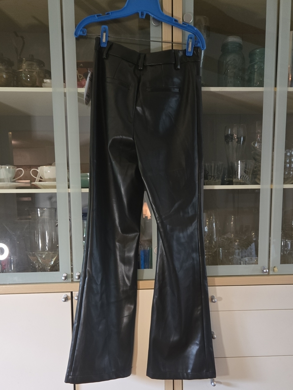 Women's Black Faux Leather Flared Pants Size 0